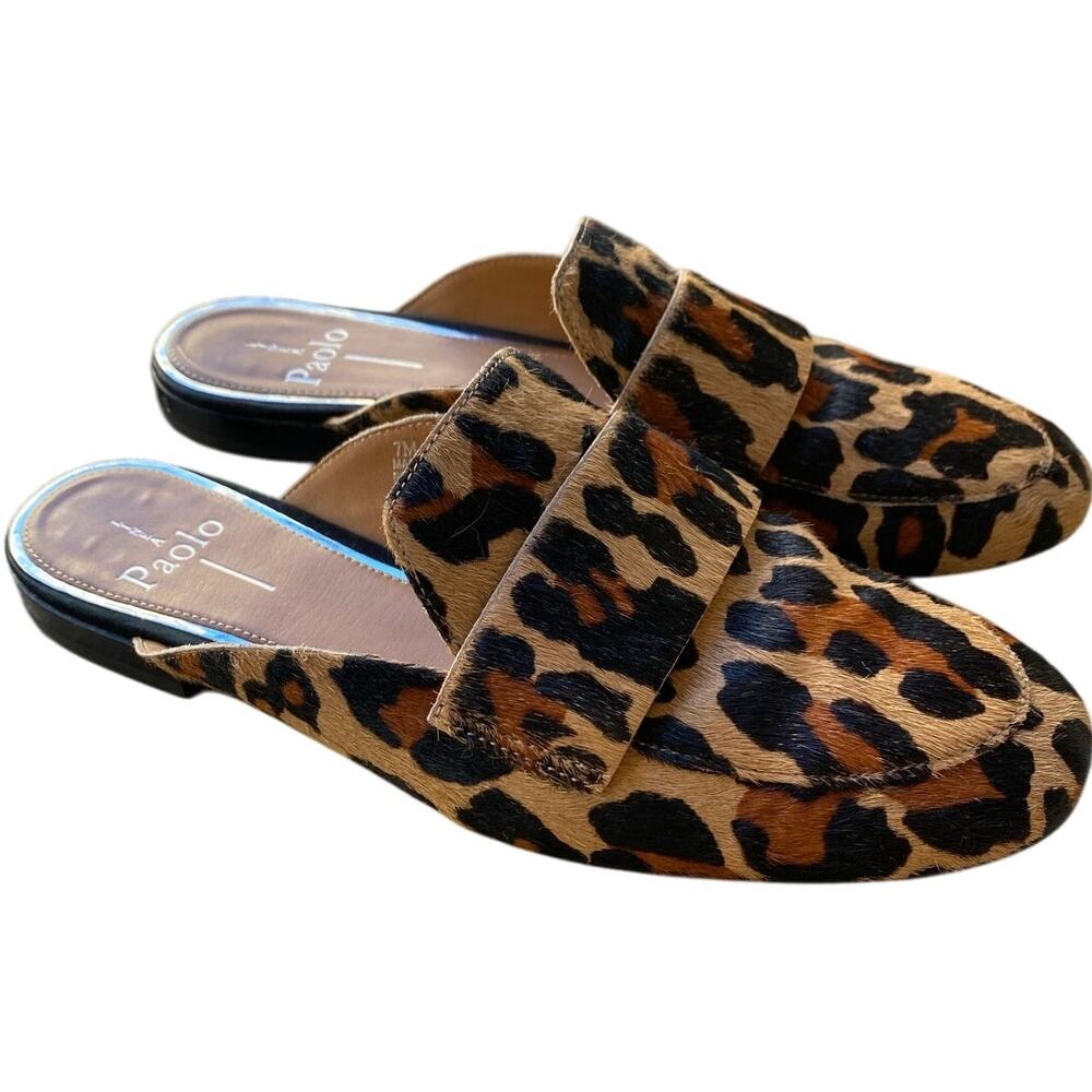Nordstrom Linea Paolo Annie Calf Hair Loafer Mule US 7 Tan Leopard Animal Print - Picture 2 of 11